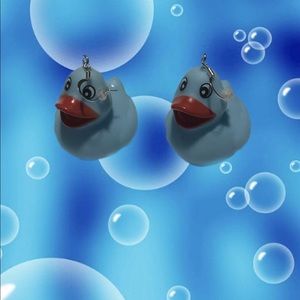 Handmade blue rubber duck earrings!